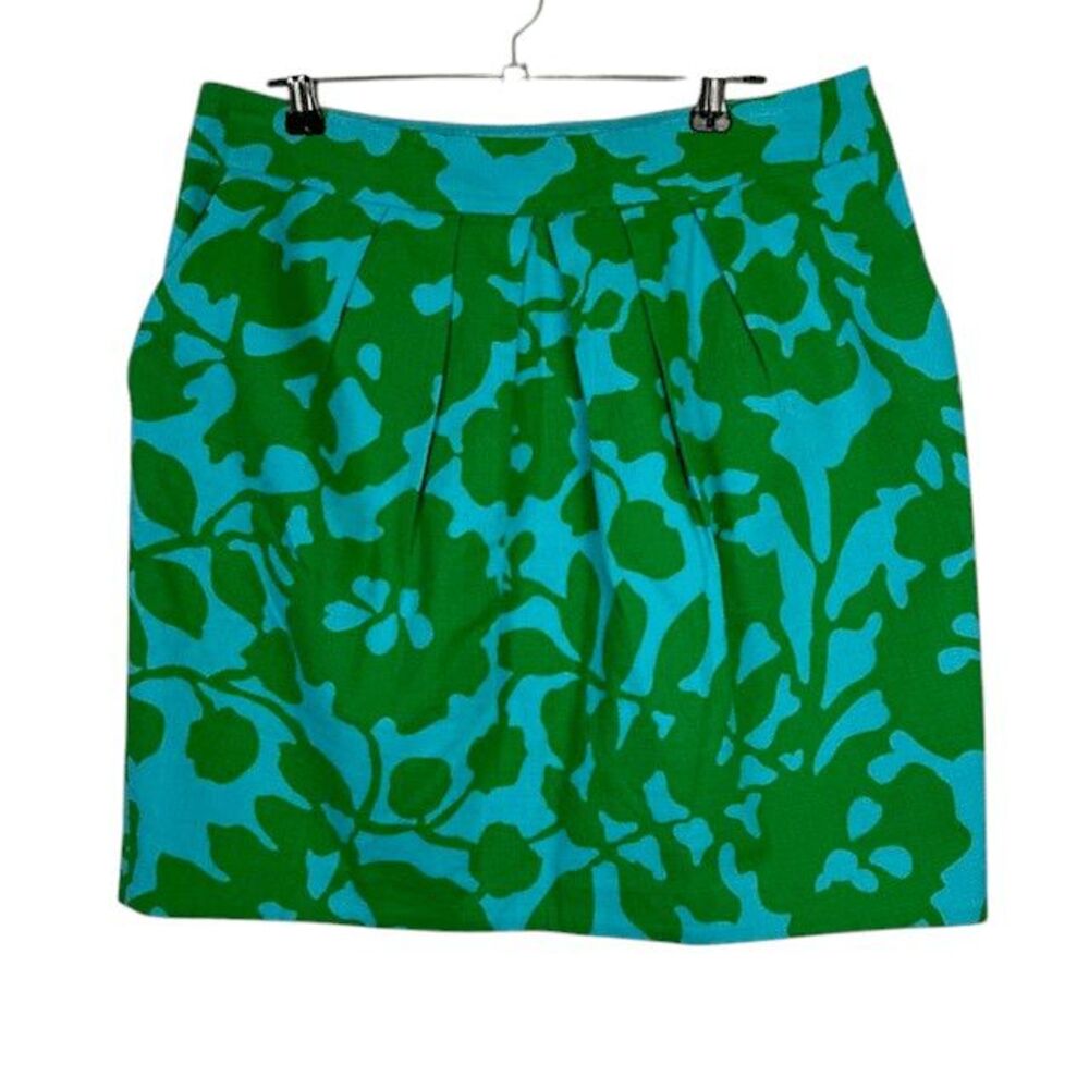 Anthropologie Beth Bowley Textured Cotton Mini Skirt Green Aqua Floral‎ Size 8